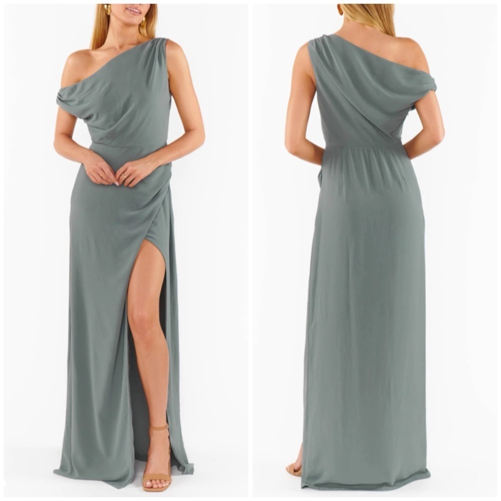 New Show Me Your Mumu Jodie Dress Green Deep Sage Chiffon Maxi Sz S